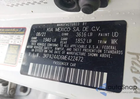 2021 Kia Rio Lx z USA, uszkodzony, nr VIN 3KPA24AD6ME422472